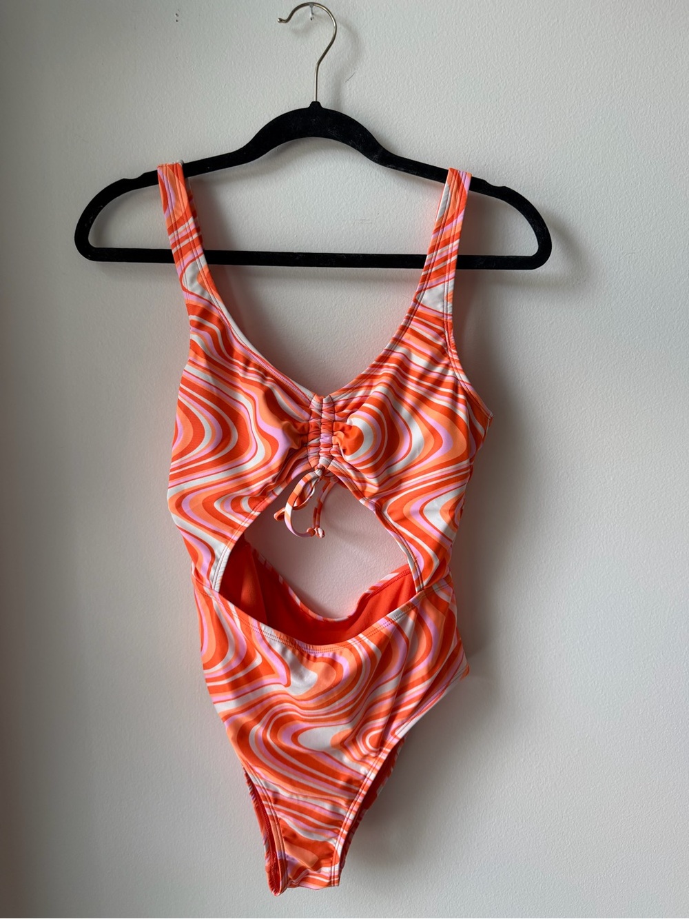Orange Swirl Cutout One-Piece Swimsuit